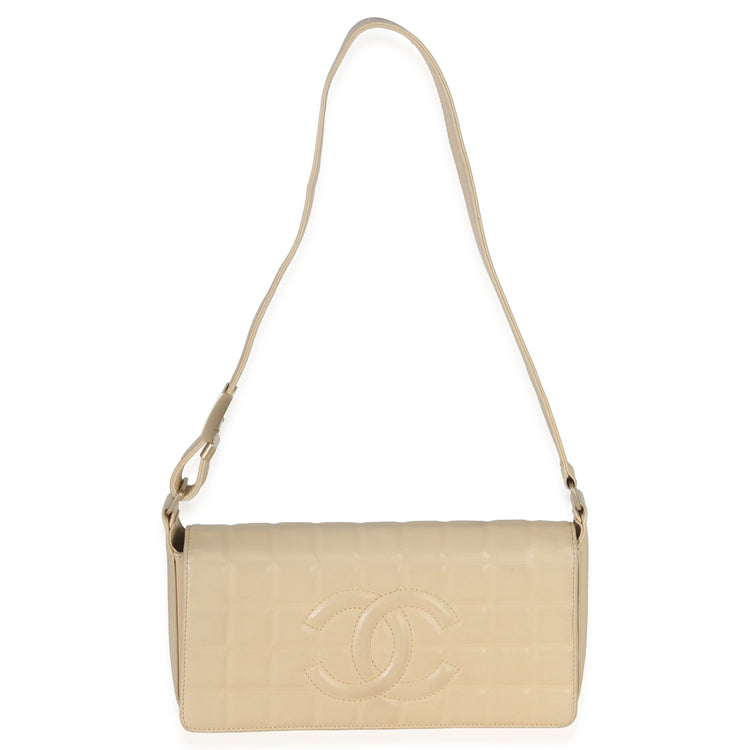Chanel Vintage Beige Quilted Lambskin Chocolate Bar Flap Bag Handbag av