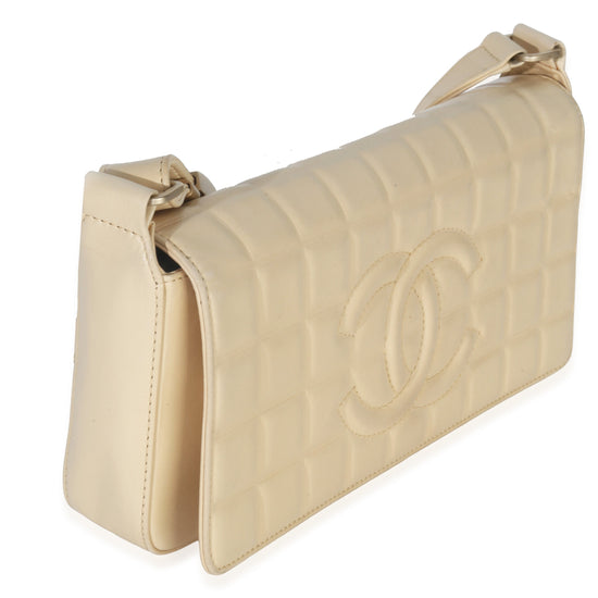 Chanel Vintage Beige Quilted Lambskin Chocolate Bar Flap Bag Handbag pv