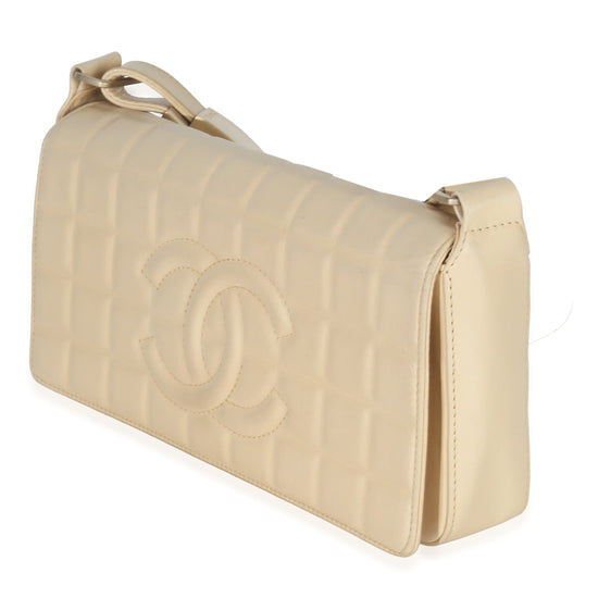 Chanel Vintage Beige Quilted Lambskin Chocolate Bar Flap Bag Handbag sv