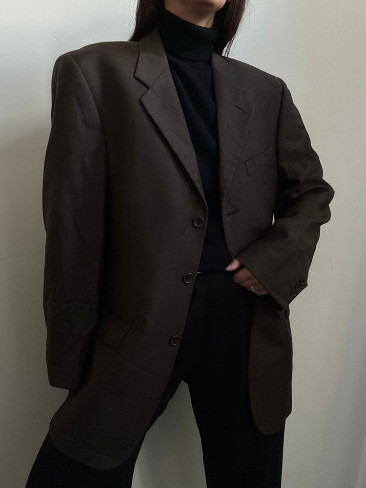 Vintage Italian Chocolate Brown Wool Blazer Size Large
