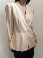 Vintage Tan Silk Collarless Blazer Size Large