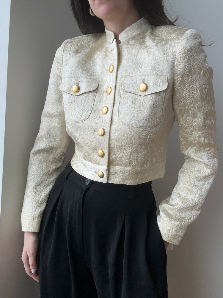 Vintage Bloomingdales Brocade Gold Cropped Jacket Size 2