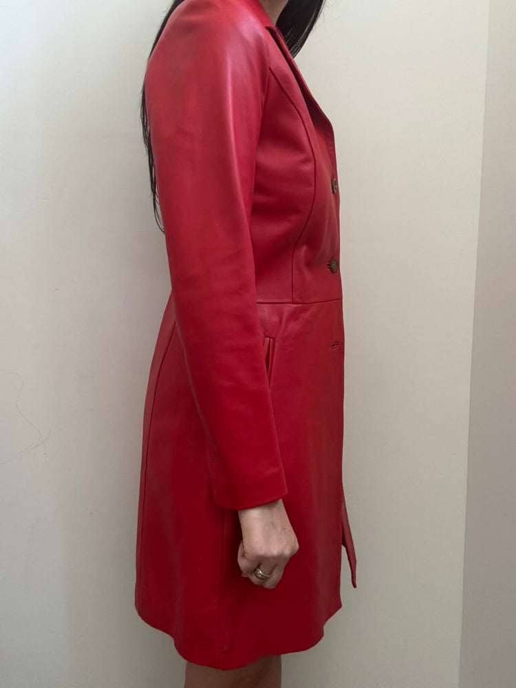 Vintage Cherry Red Mid-Length Leather Jacket Size Small