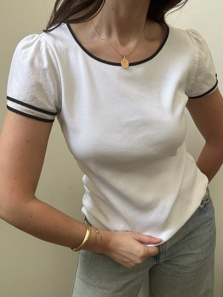 Vintage Ralph Lauren White Top With Black Trim Size Large