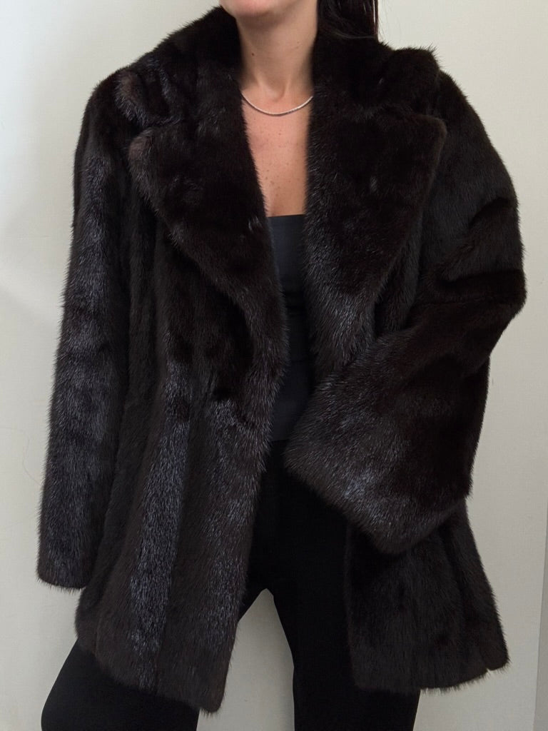 Vintage Deep Brown Mink Mid-length Jacket Size Large