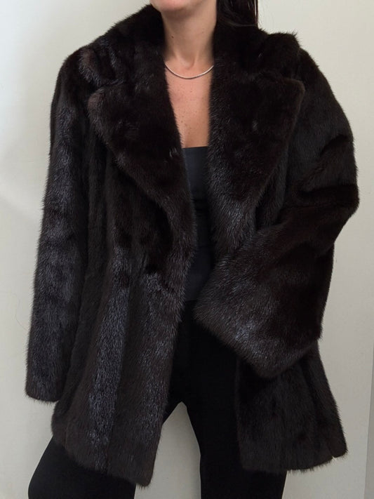 Vintage Deep Brown Mink Mid-length Jacket Size Large
