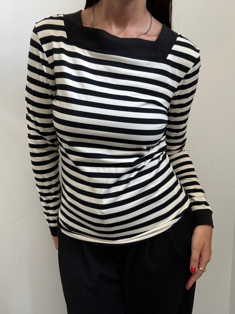 Vintage Black & White Striped Blouse Size M