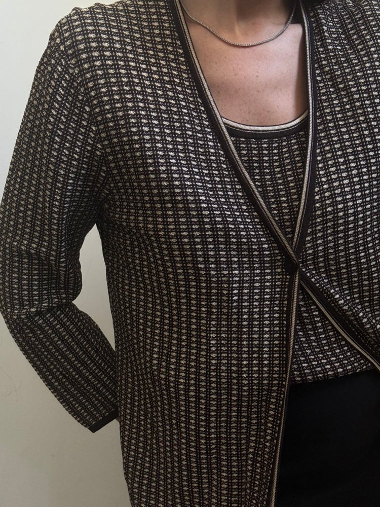 Vintage Brown Slinky Knit Tank + Cardigan Set Size XL