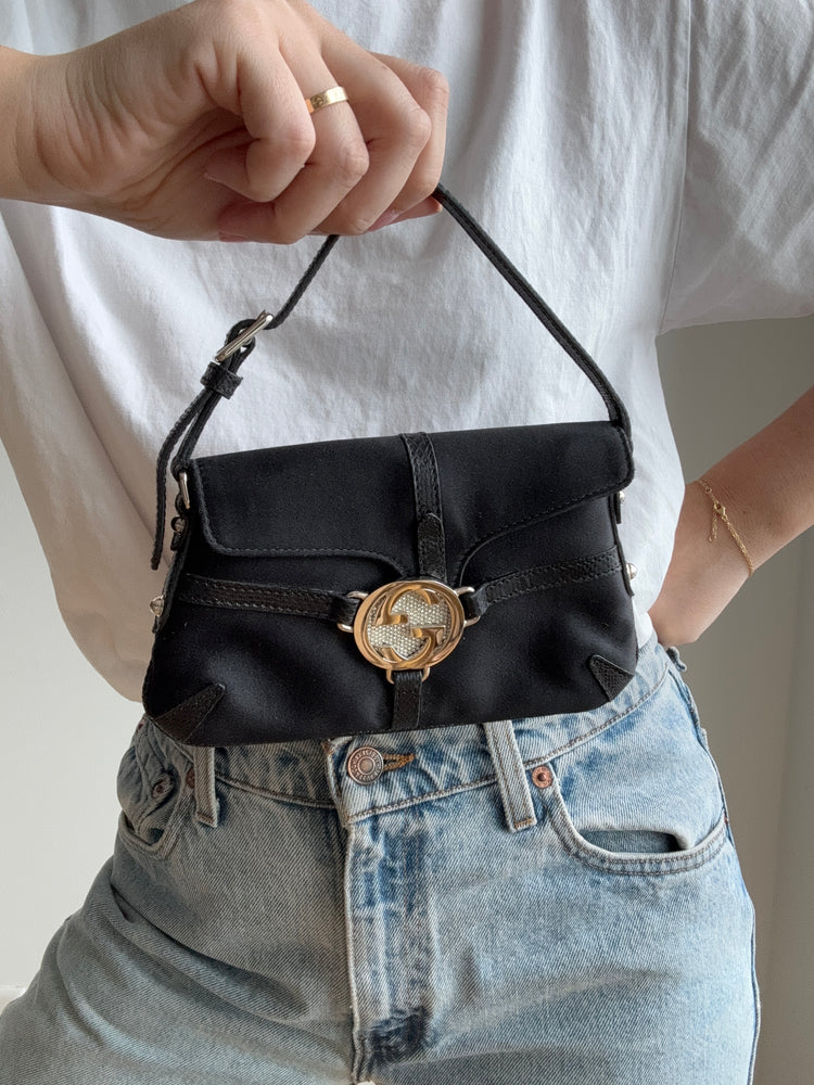 Vintage 90's Mini Gucci Black Satin Bag