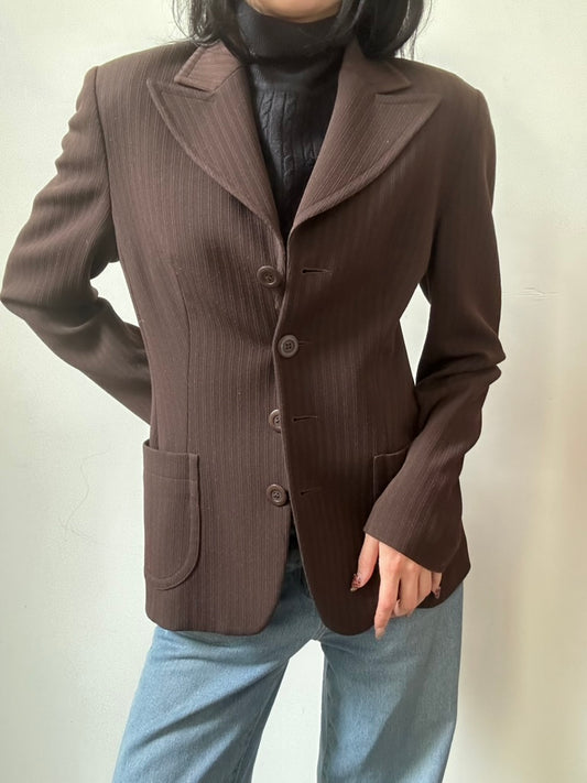 Vintage Brown Striped Fitted Blazer Size Small