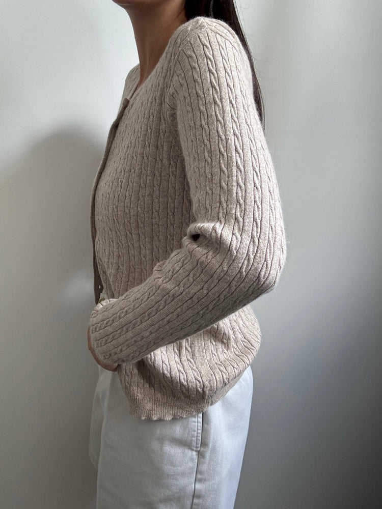 Vintage Khaki Cable Knit Cardigan Sweater Size Small