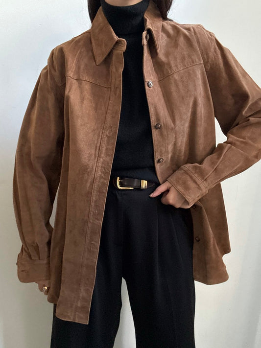 Vintage Brown Suede Buttoned Shacket Size Medium