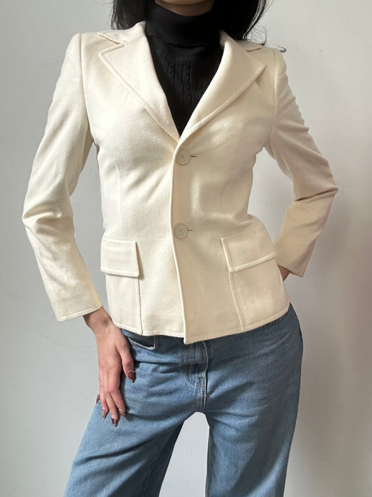Vintage Bergdorf Goodman White Fitted Wool Blazer Size Small