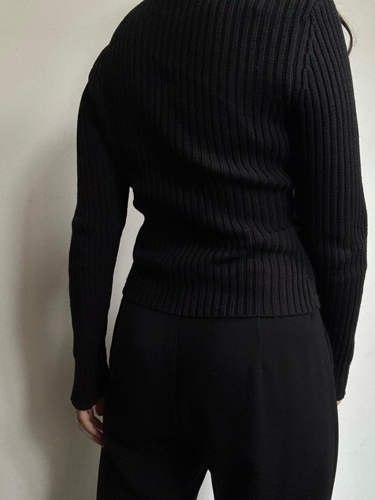 Vintage Black Suede + Crochet Knit Top Size Small