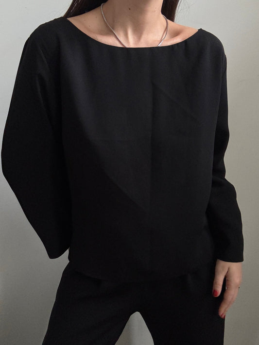 Vintage Black High Neck Long Sleeve Blouse Size Medium