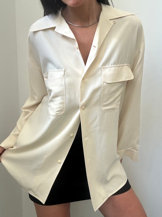 Vintage Pure Silk Ivory Blouse Size Large