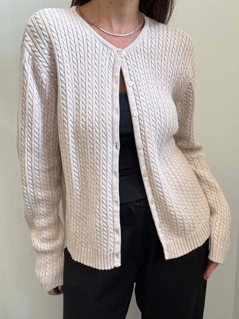 Vintage Cream Cable Knit Cardigan Size M