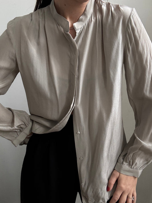 Vintage Grey Silk Button Up Blouse Size Medium