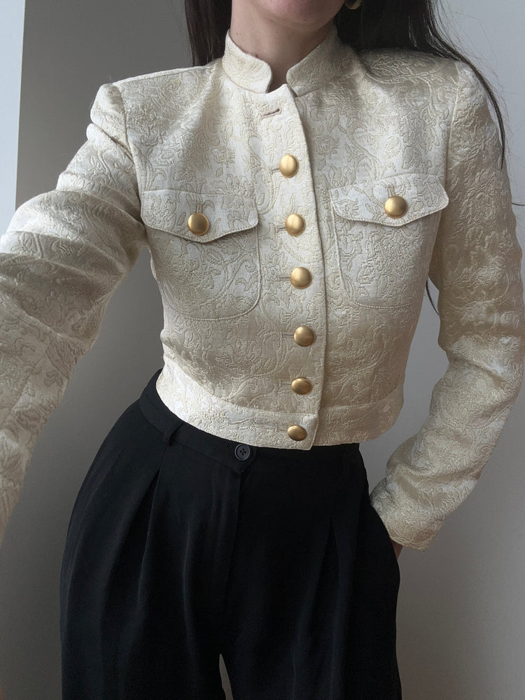 Vintage Bloomingdales Brocade Gold Cropped Jacket Size 2