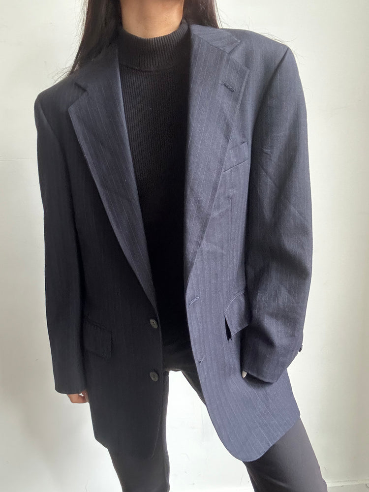 Vintage Ralph Lauren Navy Blue Striped Blazer Size Large