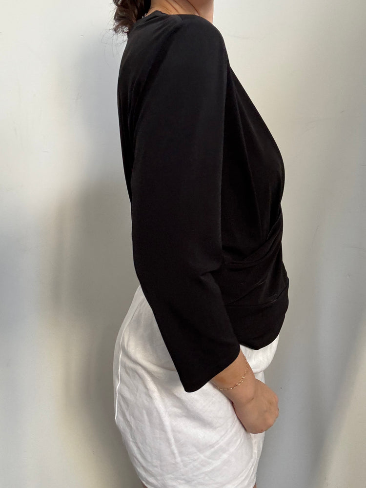 Vintage Black Crossover Long Sleeve Blouse Size Large