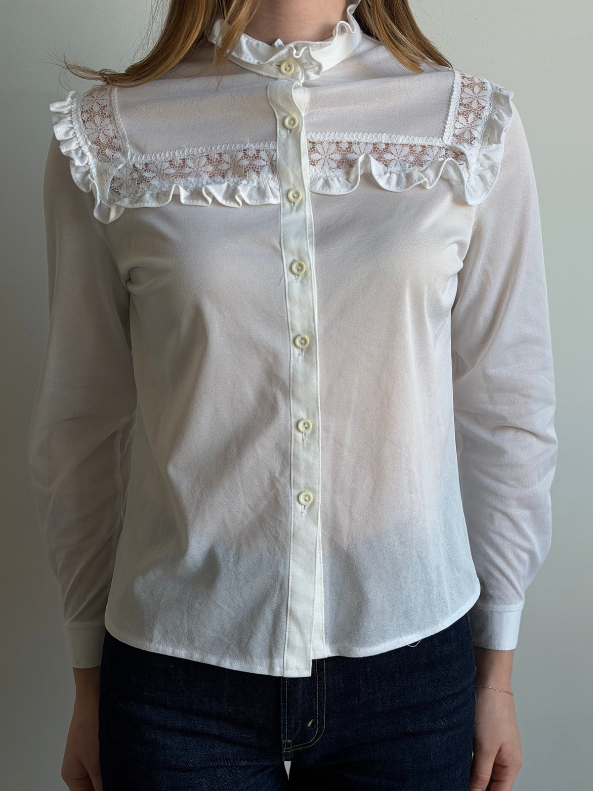 Vintage Ivory Lace Semi-Sheer Blouse Size Small