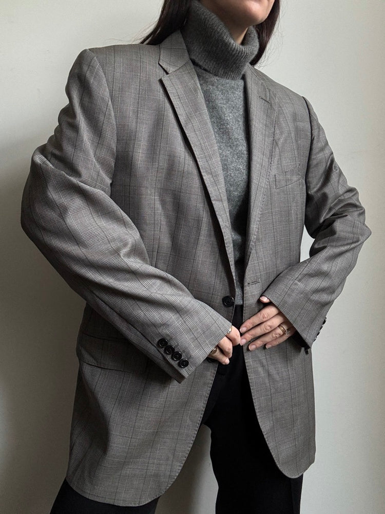 Vintage Saks Grey Plaid Blazer Size Large