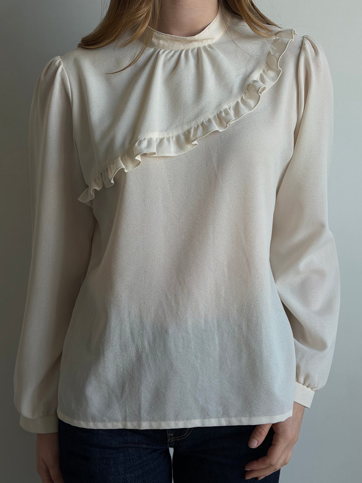 Vintage Ivory Ruffled Panel Blouse Size Medium
