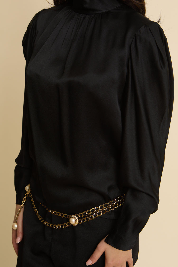 Vintage Silk Philippe Venet Black Blouse Size 6