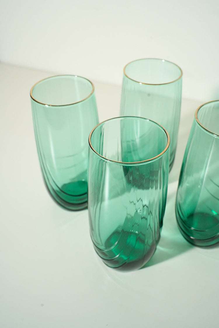 Vintage 1980's Libby Green Glasses Set of 4