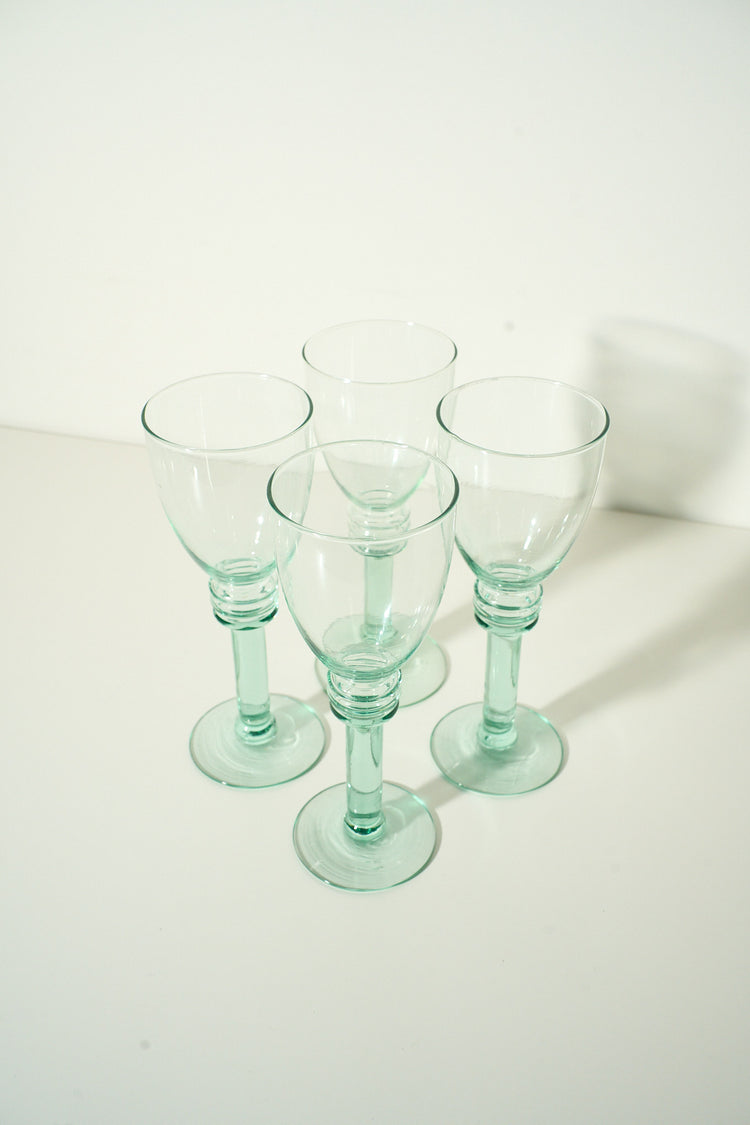 Vintage Teal Crystal Goblet Set of 4