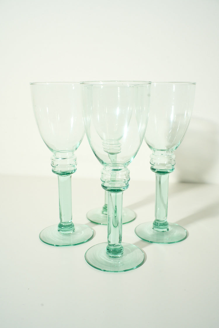 Vintage Teal Crystal Goblet Set of 4