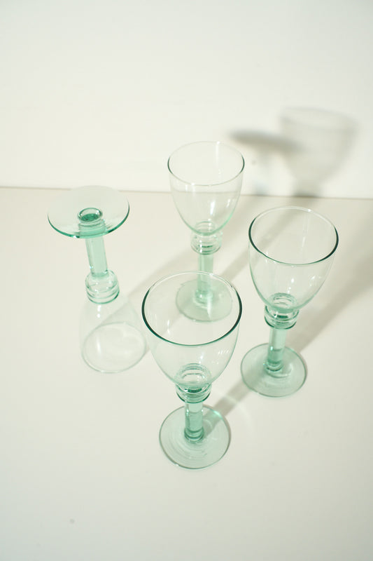 Vintage Teal Crystal Goblet Set of 4