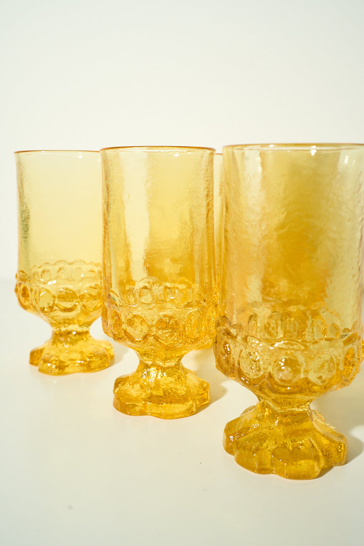 Vintage 1970's Yellow Goblets Set of 6