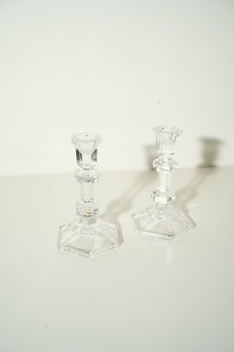 Vintage Glass Candlestick Holders Set of 2