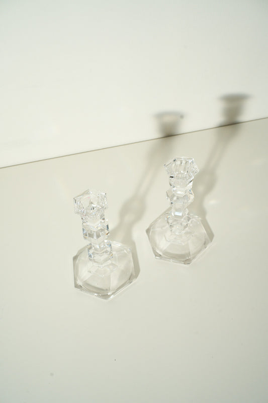 Vintage Glass Candlestick Holders Set of 2