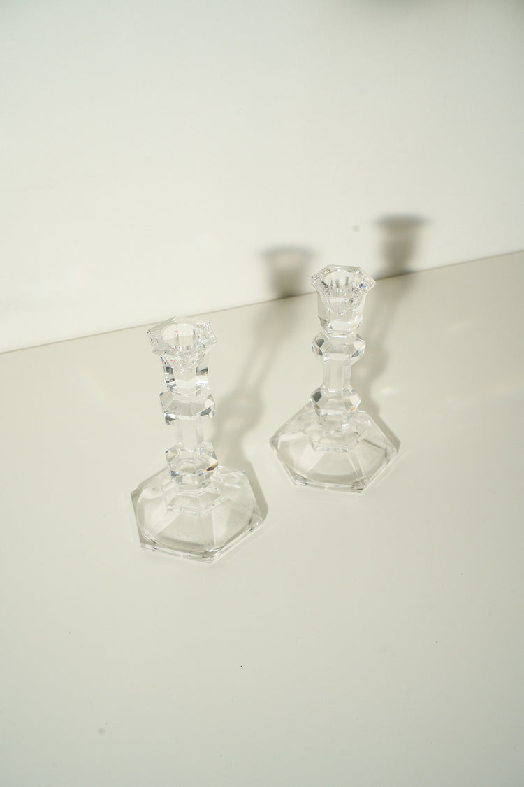 Vintage Glass Candlestick Holders Set of 2