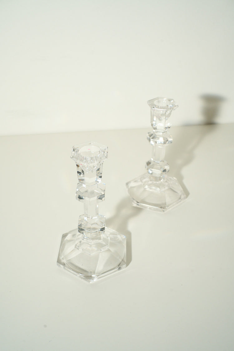 Vintage Glass Candlestick Holders Set of 2