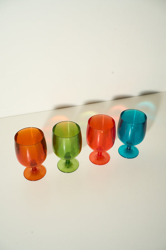 Vintage Multicolor Short Stem Wine Glasses Set of 4