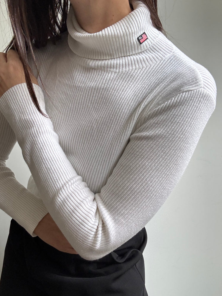 Vintage Polo Ralph Lauren White Turtle Neck Sweater Size Small