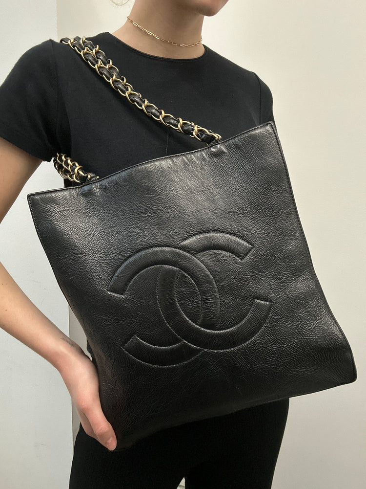Chanel 2020 Black Calfskin Leather Vertical Tote Bag