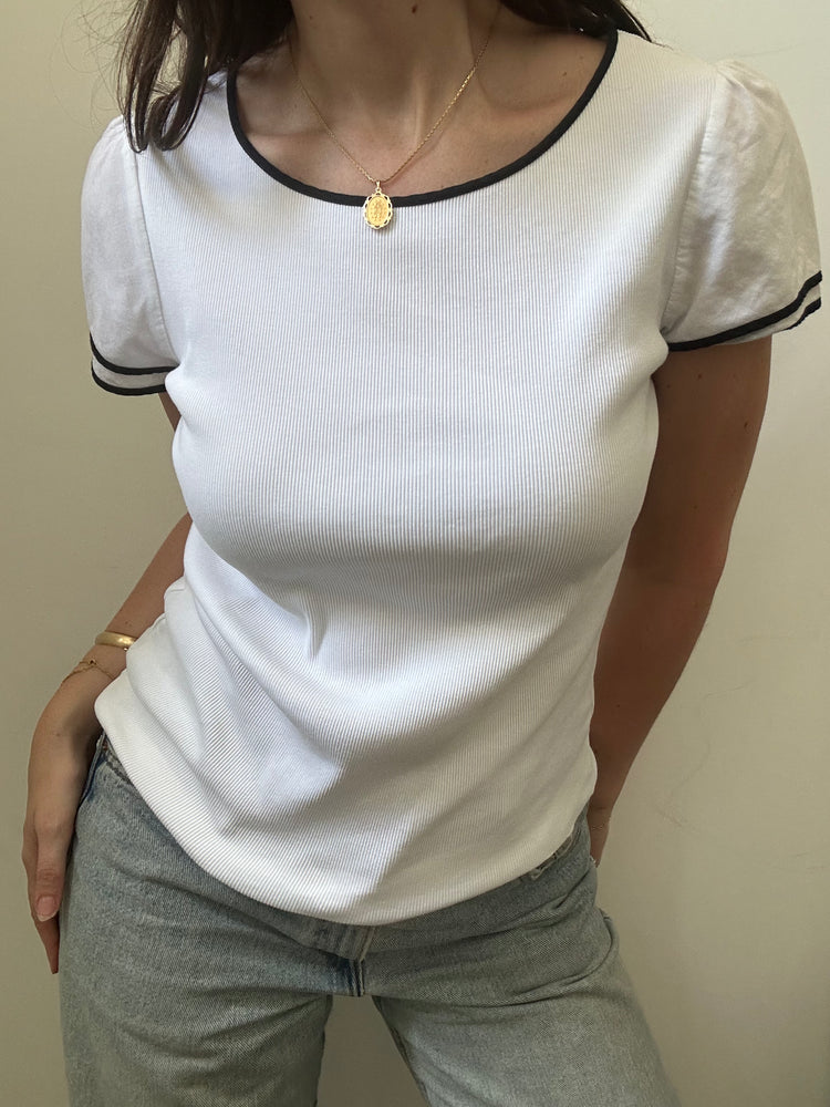 Vintage Ralph Lauren White Top With Black Trim Size Large