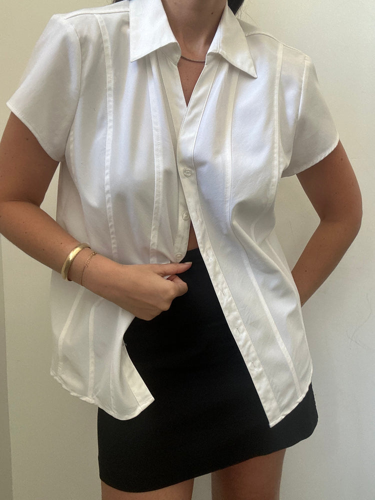 Vintage White Poplin Fitted Blouse Size Large
