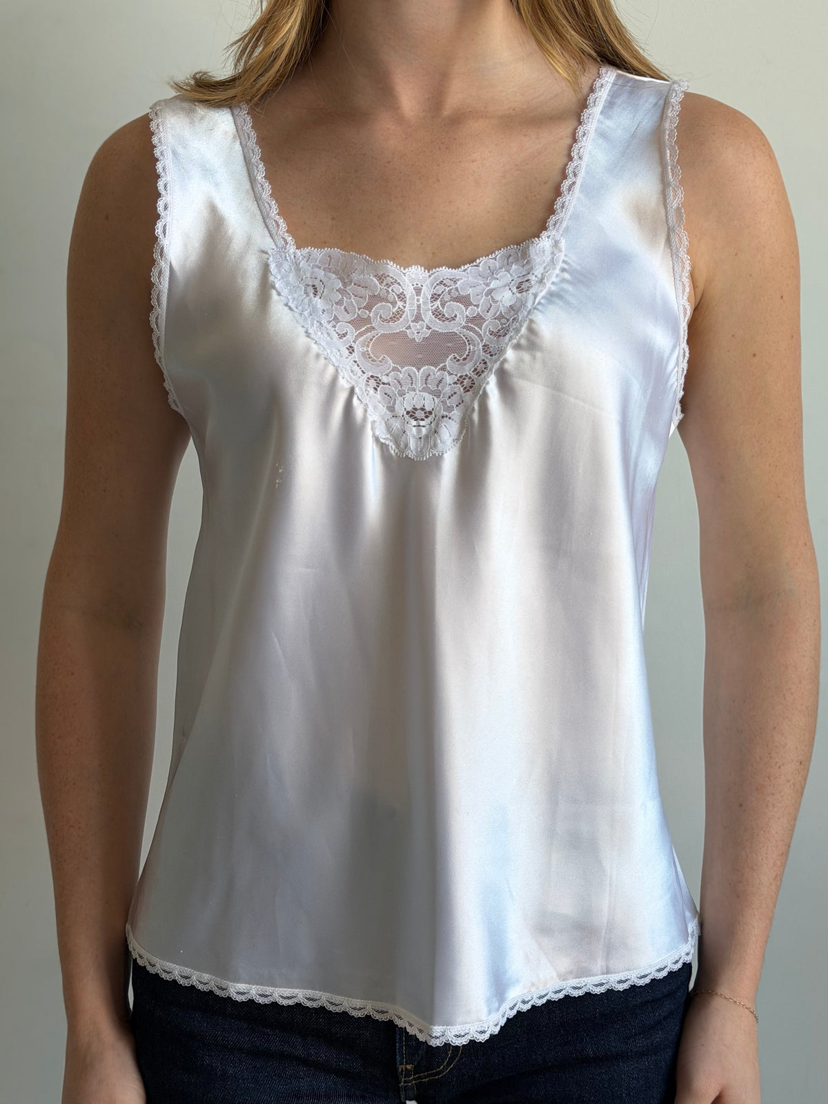 Vintage Ivory Satin Lace Tank Size Medium