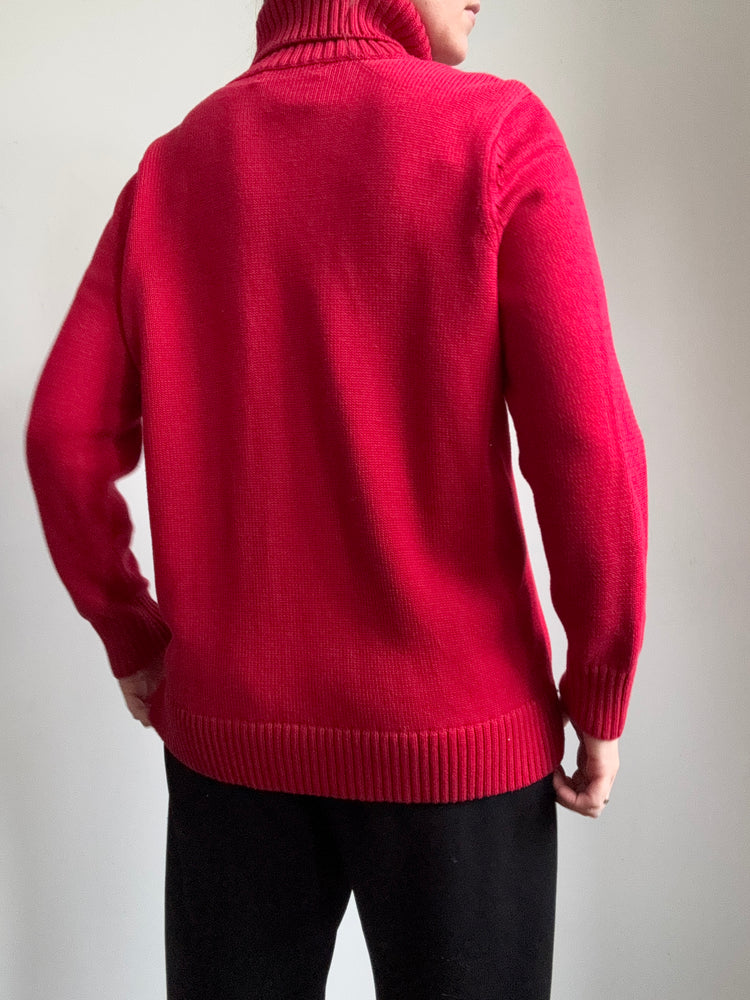 Vintage Red Ralph Lauren Embroidered Turtleneck Size Medium