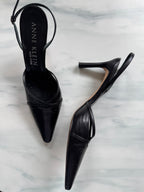 Vintage Black Leather Slingback Pointed Toe Heel Size 9
