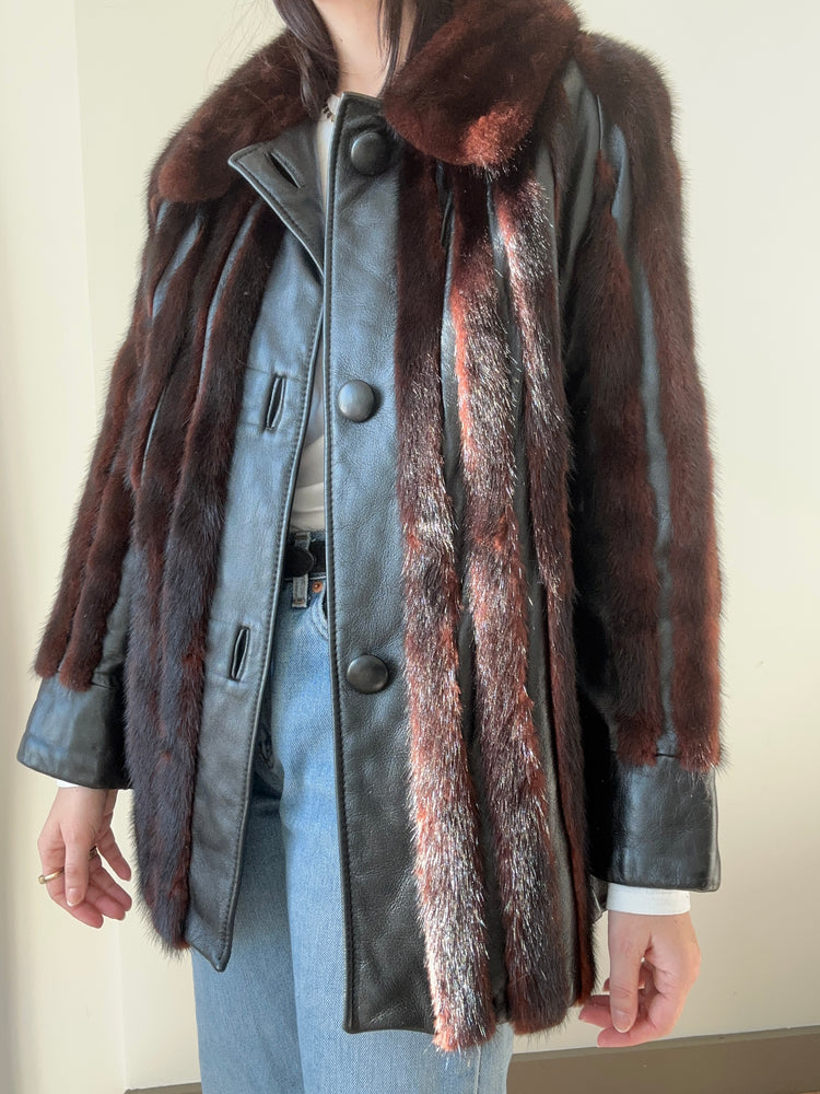 Vintage Brown Mink and Leather Jacket Size 2