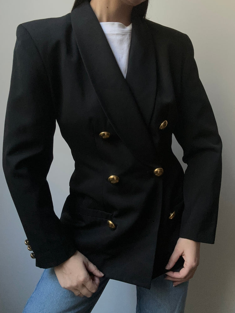 Vintage Black Wool Double Breasted Blazer Size 4