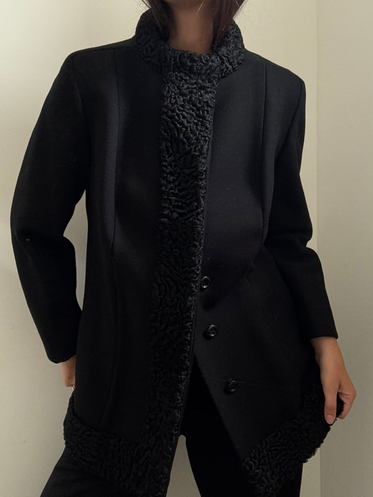 Vintage Persian Lamb Black Mid-Length Coat Size Small