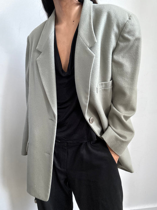 Vintage Green Cashmere Single-Breasted Blazer Size Large